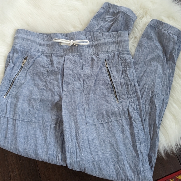 Athleta Cabo Linen Joggers 4 blue chambray - Picture 2 of 6